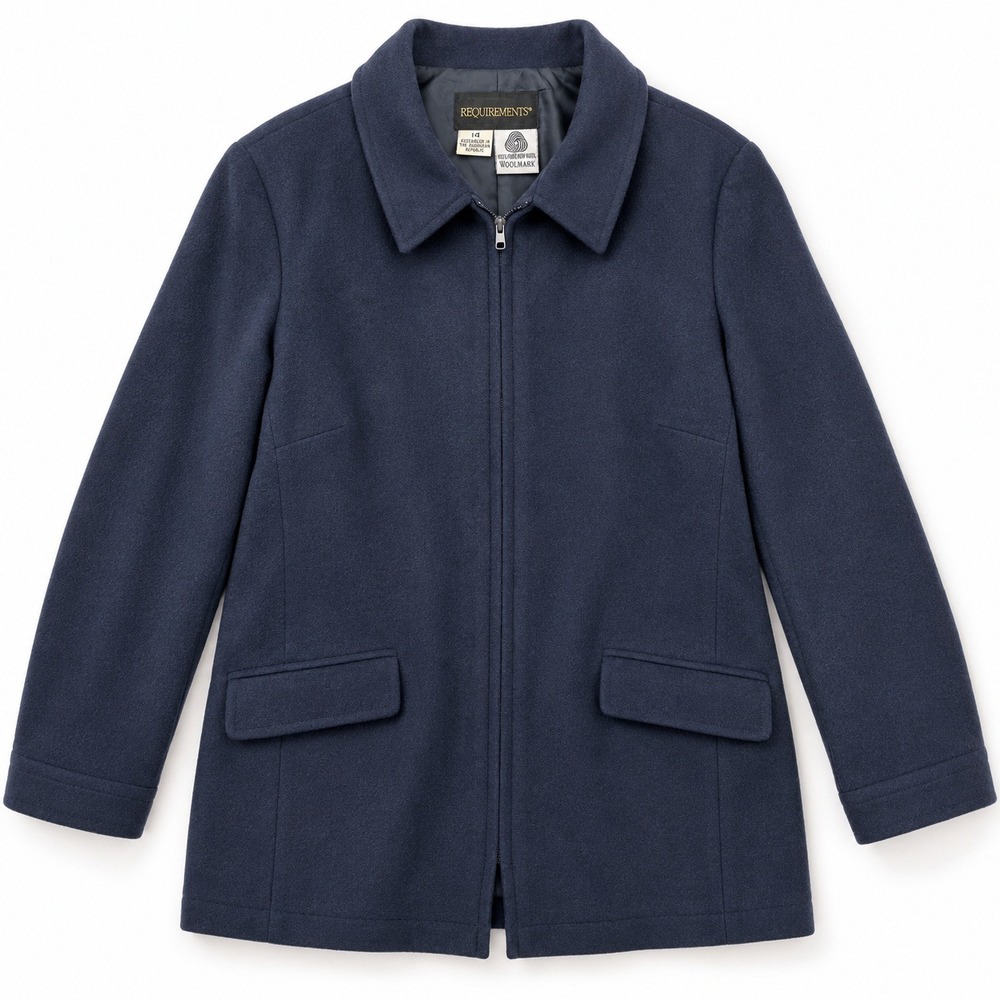 Requirements Women Navy Wool Zip Front Jacket 14 Car Coat Utility Structured